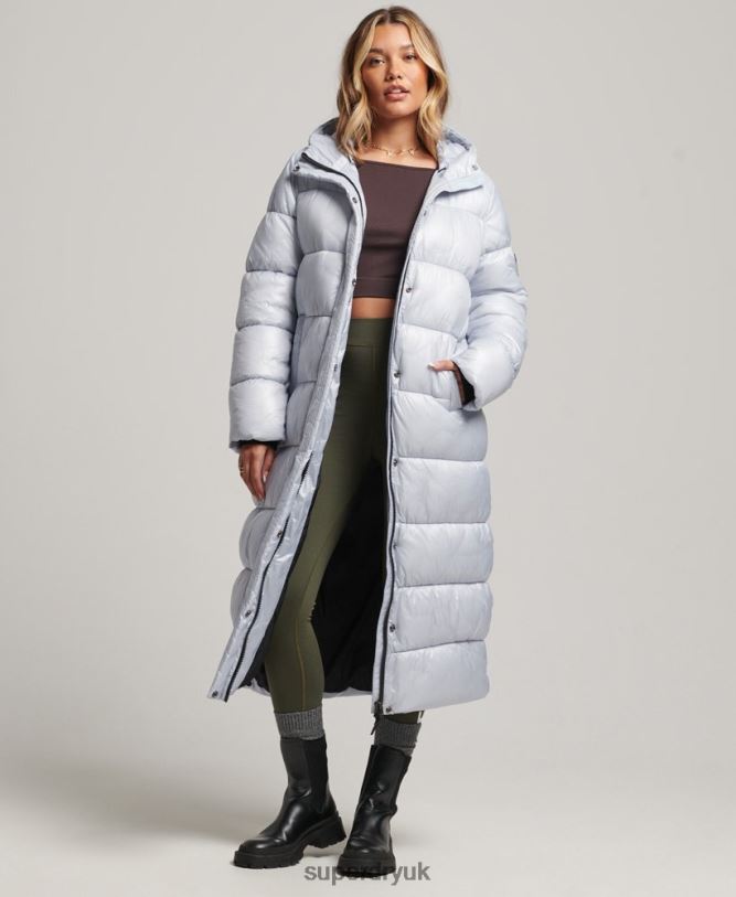 XPD Sports Longline Puffer Coat Women Light Blue Clothing Superdry 66N8N3745