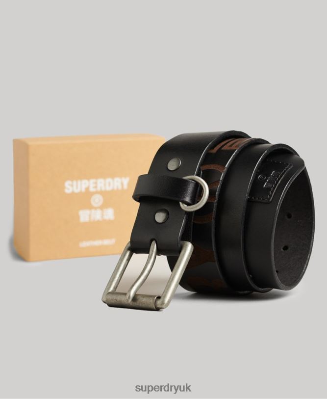 Embossed Leather Belt Gift Box Men Black Accessories Superdry 66N8N6453
