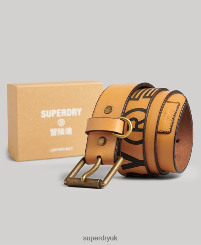 Embossed Leather Belt Gift Box Men Tan Accessories Superdry 66N8N1650