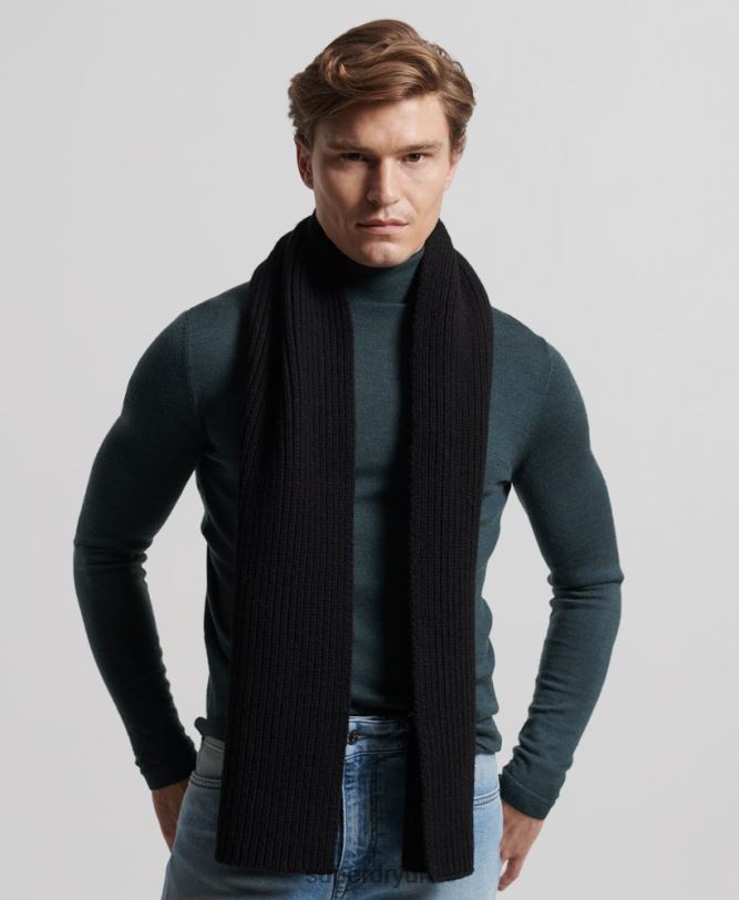 Studios Premium Ribbed Scarf Men Black Accessories Superdry 66N8N1811