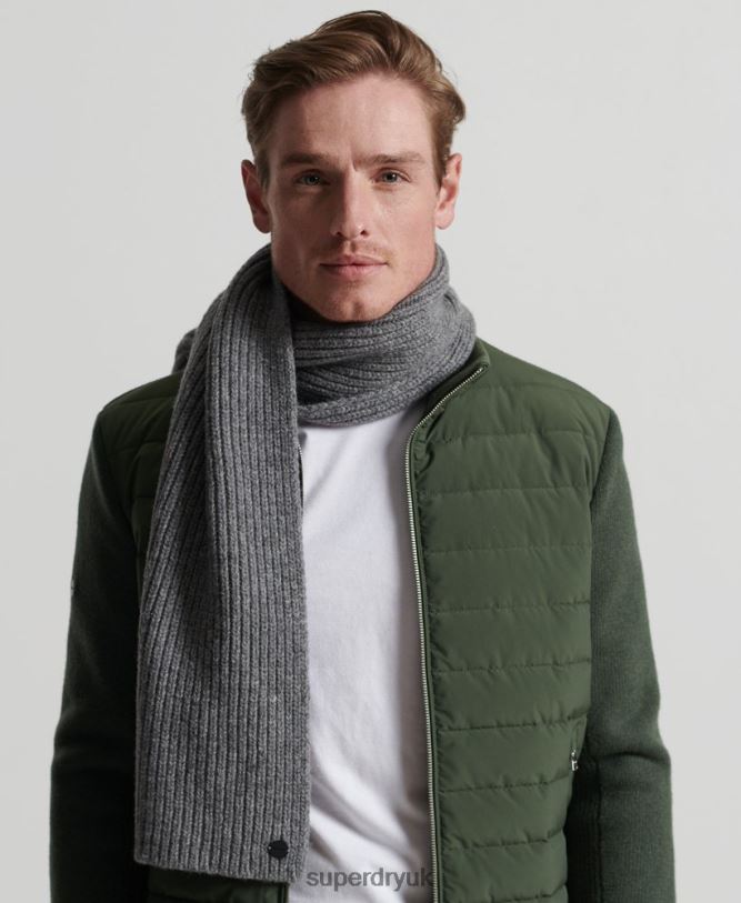 Studios Premium Ribbed Scarf Men Light Grey Accessories Superdry 66N8N1812