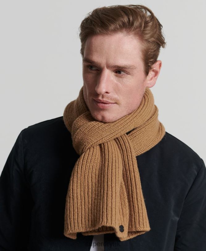 Studios Premium Ribbed Scarf Men Tan Accessories Superdry 66N8N1808