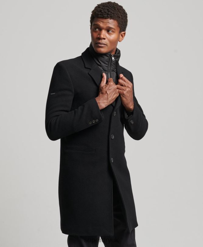 Detachable Lining Wool Town Coat Men Black Clothing Superdry 66N8N1117