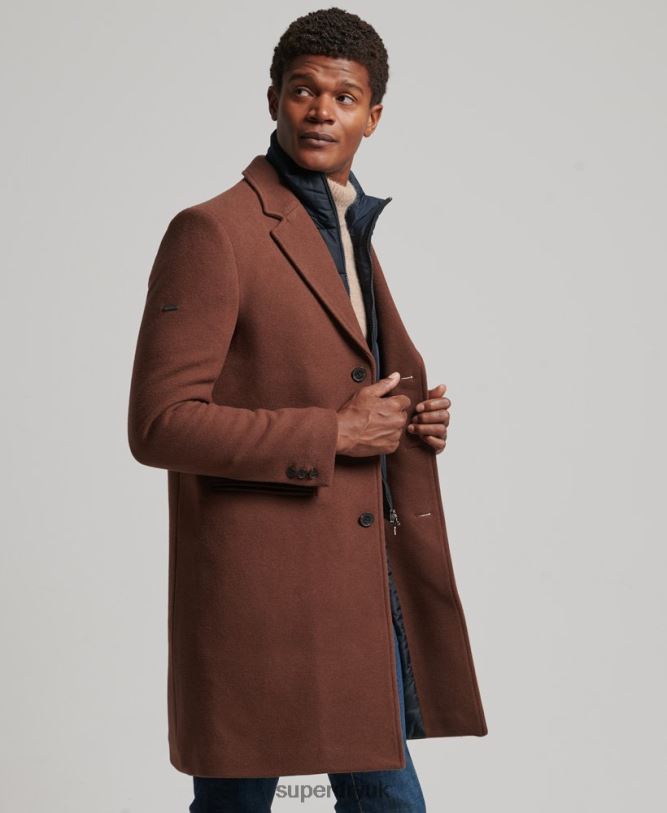 Detachable Lining Wool Town Coat Men Brown Clothing Superdry 66N8N972