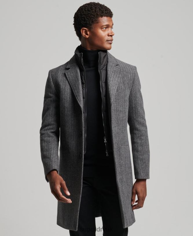 Detachable Lining Wool Town Coat Men Dark Grey Clothing Superdry 66N8N1072