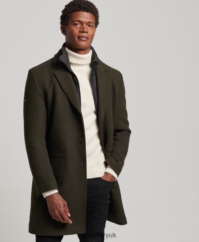 Detachable Lining Wool Town Coat Men Green Clothing Superdry 66N8N1043