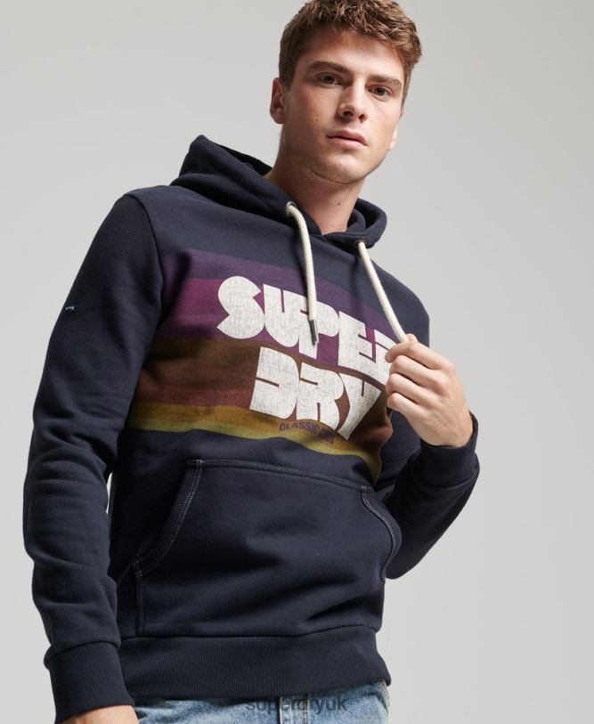 70s Stripe Hoodie Men Navy Clothing Superdry 66N8N5135