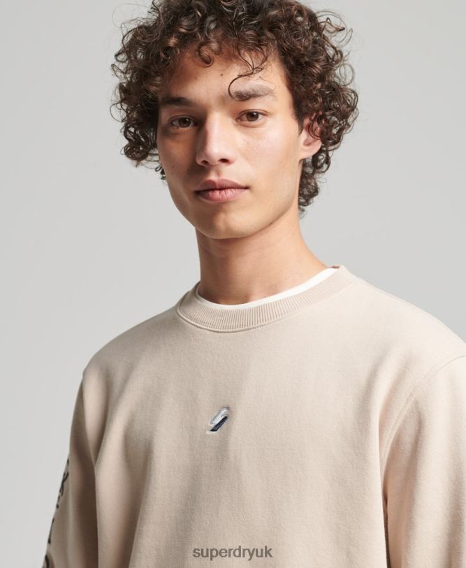 Code Linear Loose Crew Sweatshirt Men Beige Clothing Superdry 66N8N5909