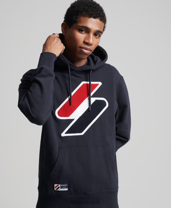 Code Logo Chenille Hoodie Men Navy Clothing Superdry 66N8N5216