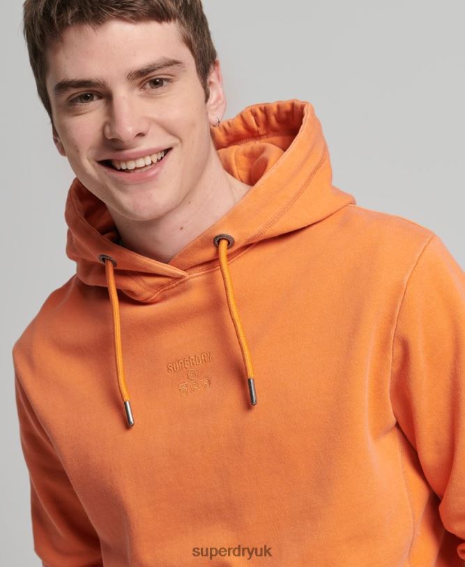 Code Logo Garment Dye Loose Hoodie Men Orange Clothing Superdry 66N8N5227