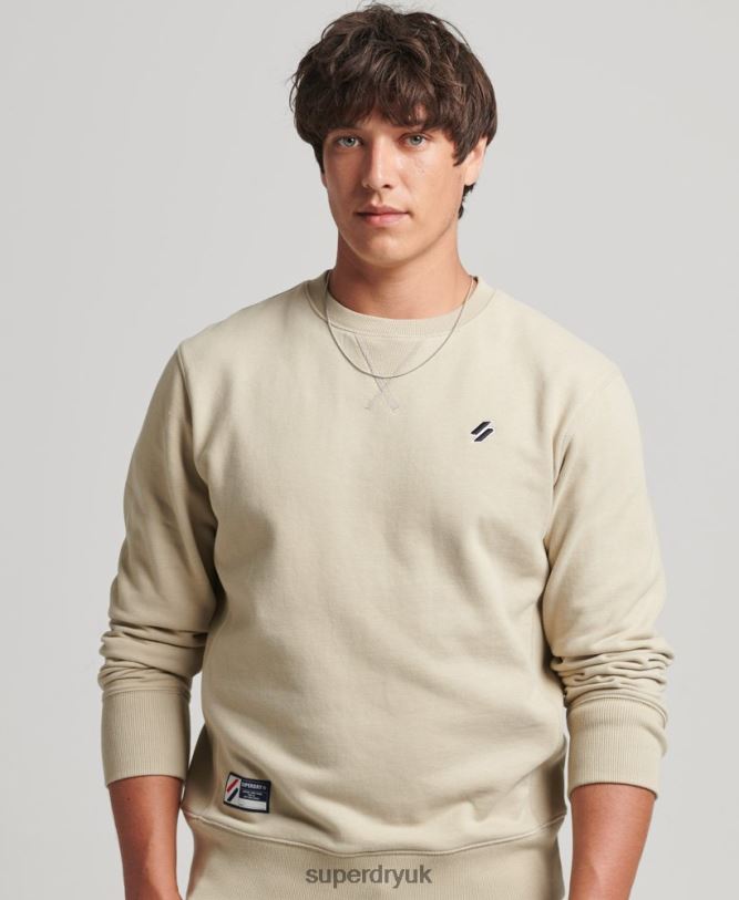 Code Organic Cotton Essential Crew Sweatshirt Men Beige Clothing Superdry 66N8N5123