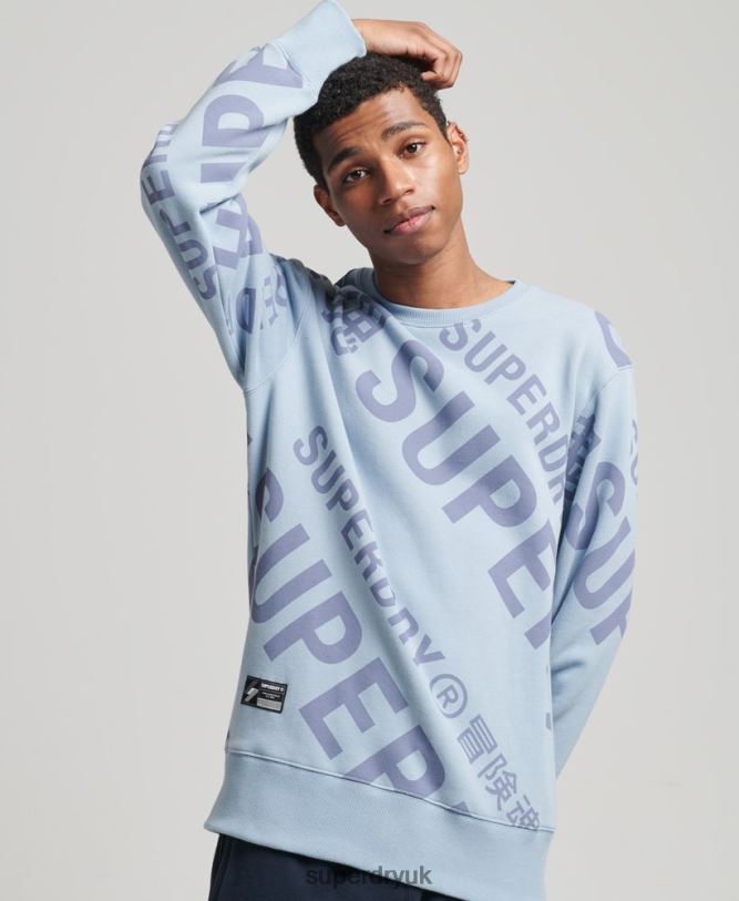 Core Logo All Over Print Crew Sweatshirt Men Blue Clothing Superdry 66N8N3458