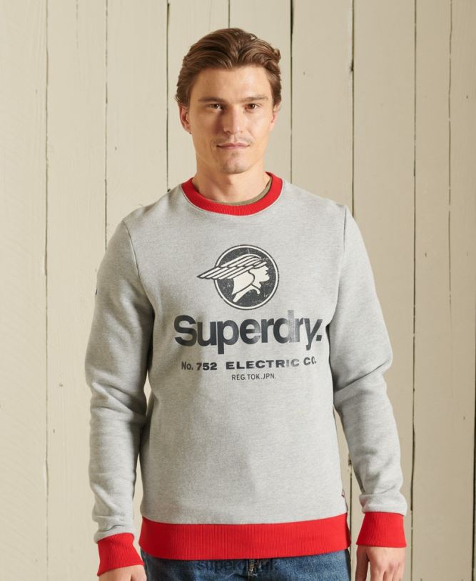 Core Logo American Classic Ringer Crew Sweatshirt Men Grey Clothing Superdry 66N8N5232