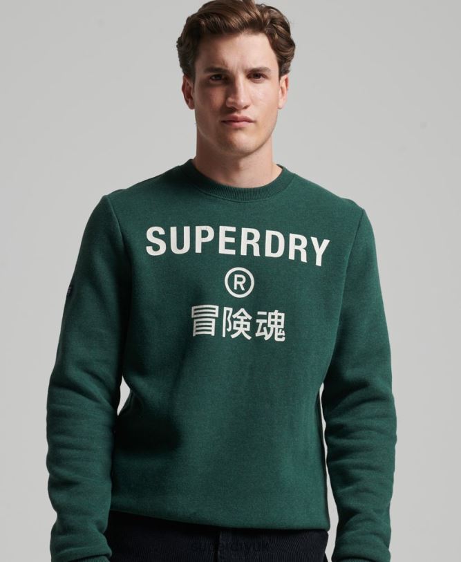 Corporate Logo Marl Crew Sweatshirt Men Green Clothing Superdry 66N8N5102