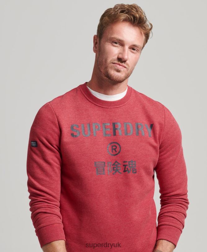 Corporate Logo Marl Crew Sweatshirt Men Red Clothing Superdry 66N8N5188