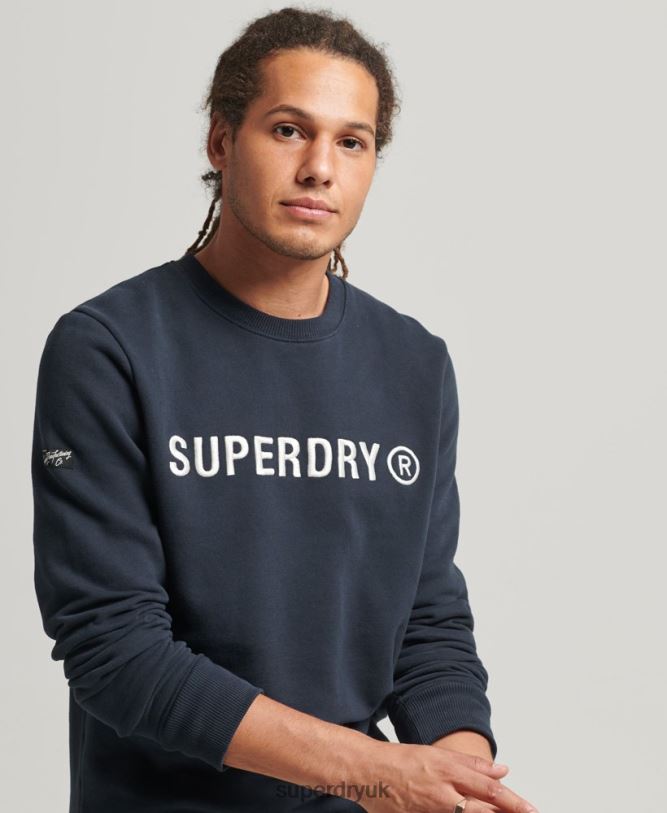 Corporation Logo Work Crew Sweatshirt Men Navy Clothing Superdry 66N8N5061