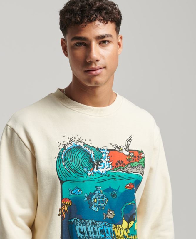 Creatures Crew Sweatshirt Men Cream Clothing Superdry 66N8N478