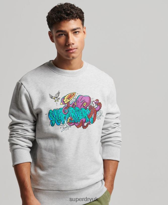 Creatures Crew Sweatshirt Men Light Grey Clothing Superdry 66N8N65