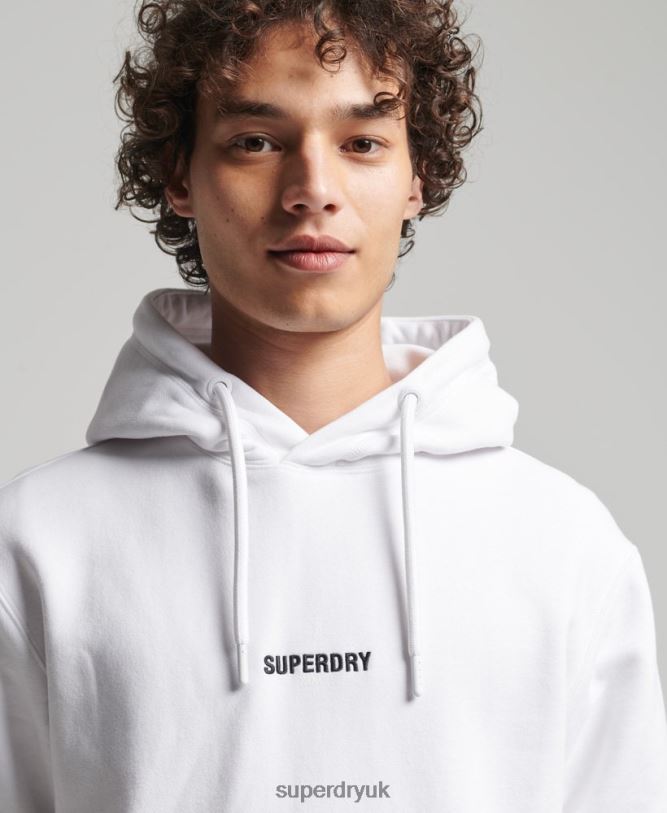 Embroidered Micro Logo Loose Fit Hoodie Men White Clothing Superdry 66N8N5142