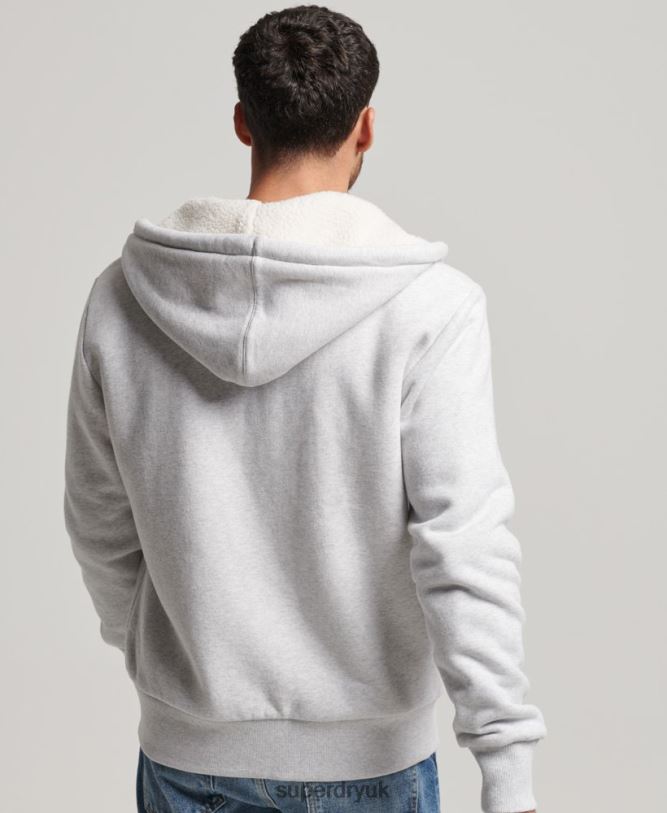 Essential Borg Lined Zip Hoodie Men Light Grey Clothing Superdry 66N8N534