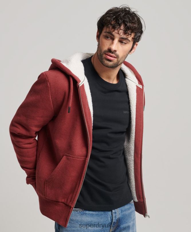 Essential Borg Lined Zip Hoodie Men Red Clothing Superdry 66N8N4992