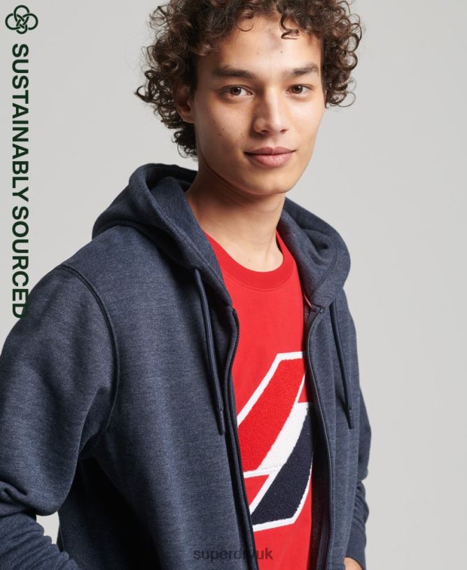 Organic Cotton Code Essential Zip Hoodie Men Navy Clothing Superdry 66N8N5190