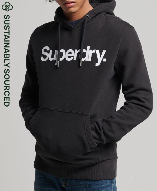 Organic Cotton Core Logo Graphic Hoodie Men Black Clothing Superdry 66N8N5026