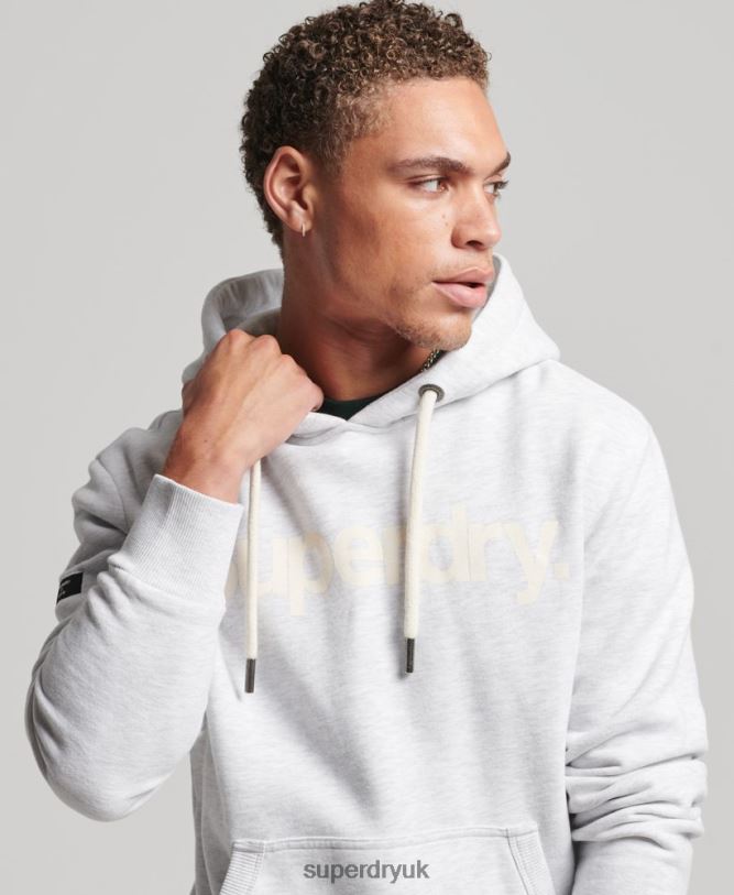 Organic Cotton Core Logo Graphic Hoodie Men Light Grey Clothing Superdry 66N8N748