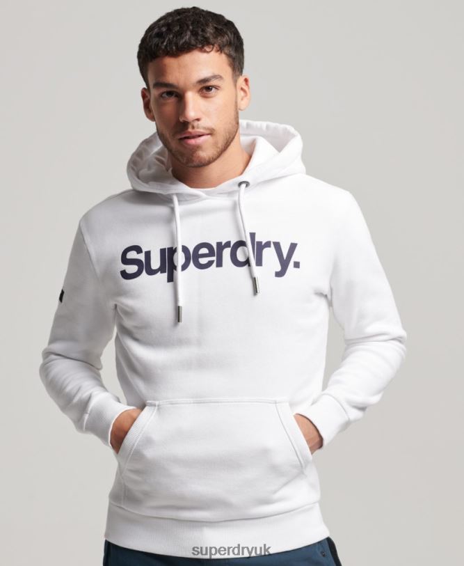 Organic Cotton Core Logo Graphic Hoodie Men White Clothing Superdry 66N8N5075
