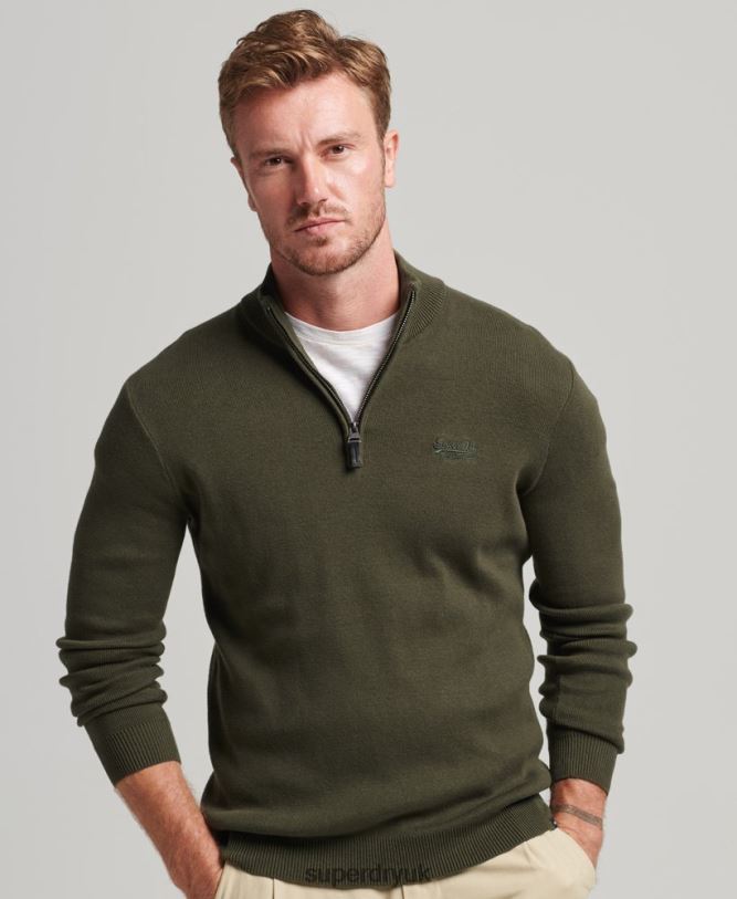 Organic Cotton Embroidered Henley Sweatshirt Men Green Clothing Superdry 66N8N5243