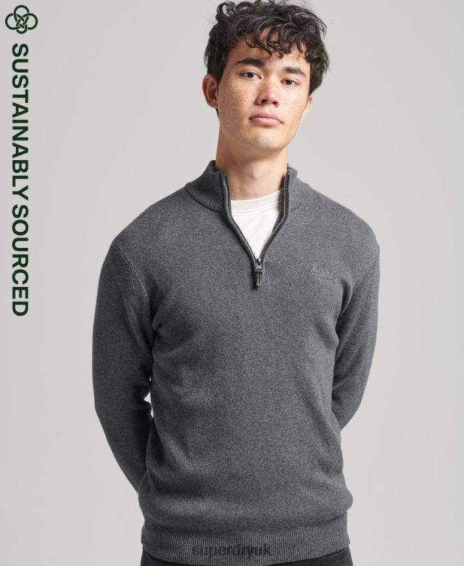 Organic Cotton Embroidered Henley Sweatshirt Men Grey Clothing Superdry 66N8N6456