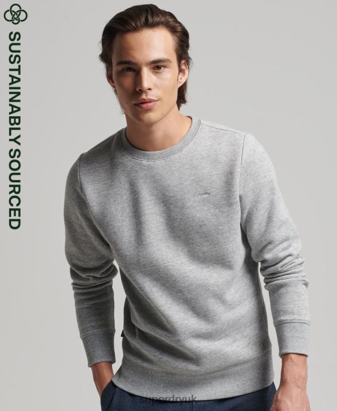 Organic Cotton Vintage Logo Crew Sweatshirt Men Grey Clothing Superdry 66N8N528