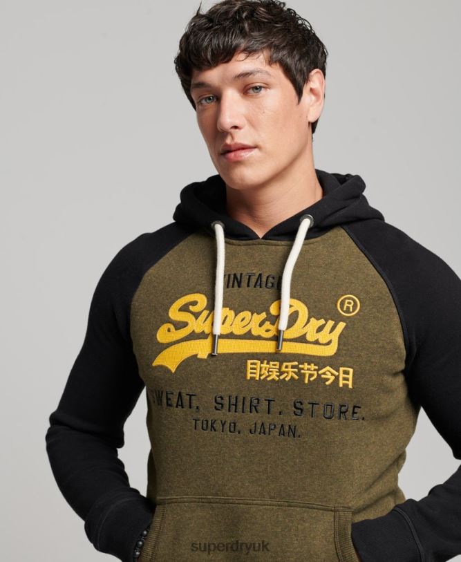 Organic Cotton Vintage Logo Heritage Raglan Hoodie Men Black Clothing Superdry 66N8N509