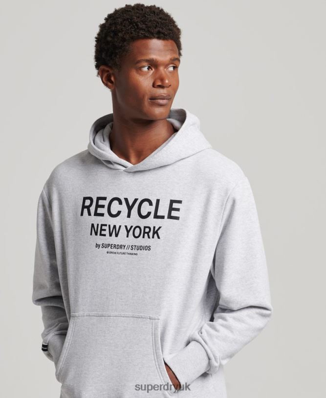 Recycled City Hoodie Men Light Grey Clothing Superdry 66N8N793