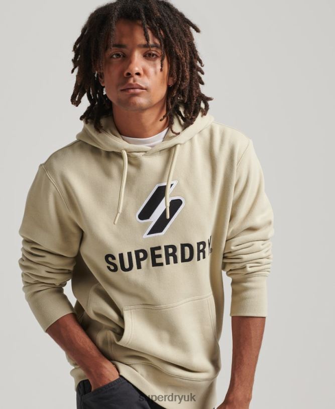 Stacked Applique Logo Hoodie Men Beige Clothing Superdry 66N8N5160
