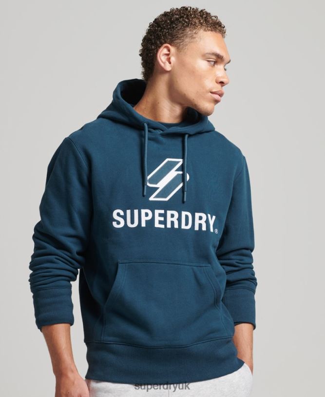 Stacked Applique Logo Hoodie Men Dark Blue Clothing Superdry 66N8N5161