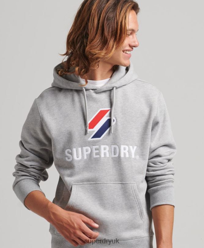 Stacked Applique Logo Hoodie Men Grey Clothing Superdry 66N8N5115