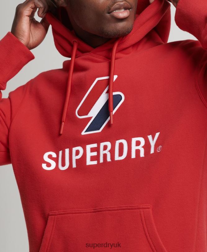 Stacked Applique Logo Hoodie Men Red Clothing Superdry 66N8N5194