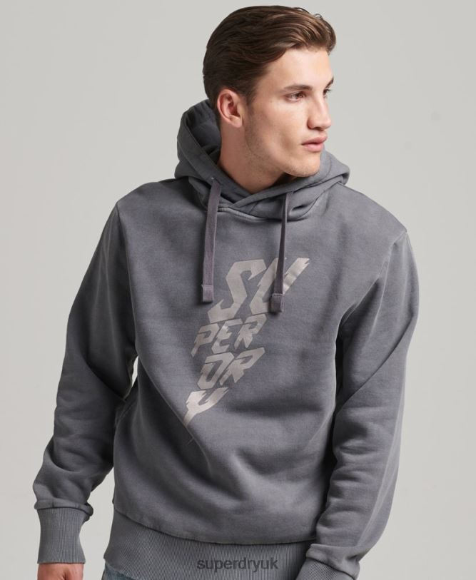 Vintage Indie Mark Hoodie Men Dark Grey Clothing Superdry 66N8N526