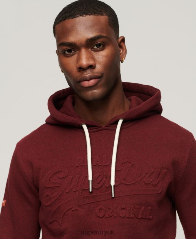 Vintage Logo Embossed Hoodie Men Red Clothing Superdry 66N8N533
