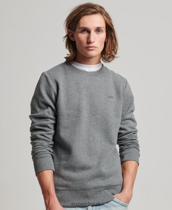 Vintage Logo Embroidered Crew Sweatshirt Men Grey Clothing Superdry 66N8N532
