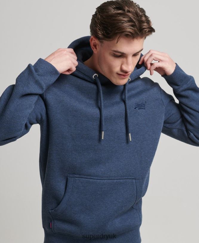 Vintage Logo Embroidered Hoodie Men Navy Clothing Superdry 66N8N754