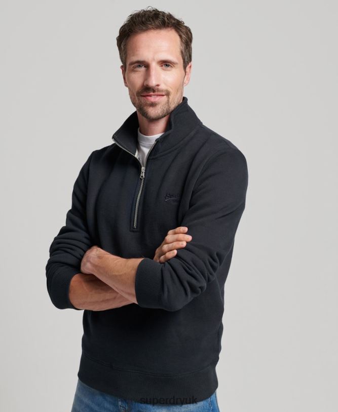 Vintage Logo Embroidered Zip Henley Sweatshirt Men Navy Clothing Superdry 66N8N104