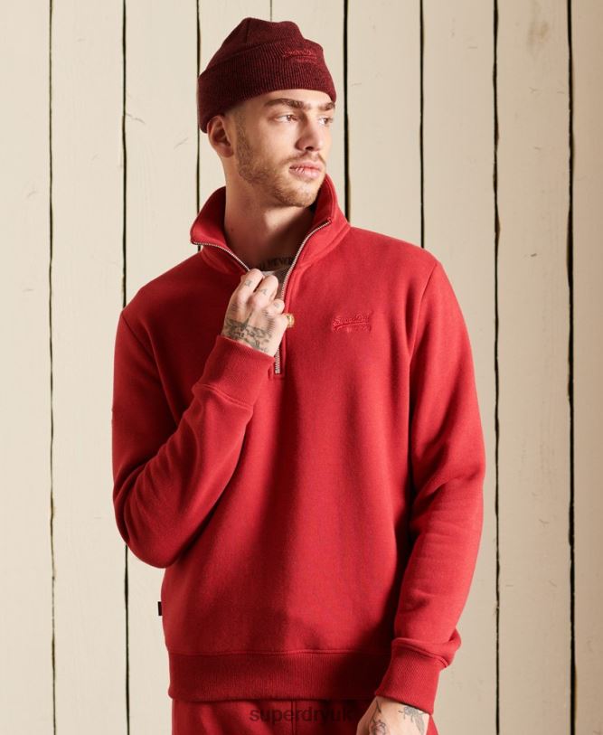 Vintage Logo Embroidered Zip Henley Sweatshirt Men Red Clothing Superdry 66N8N5231