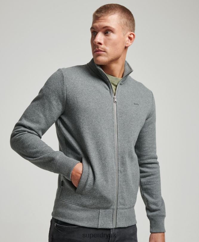 Vintage Logo Embroidered Zip Track Top Men Grey Clothing Superdry 66N8N755