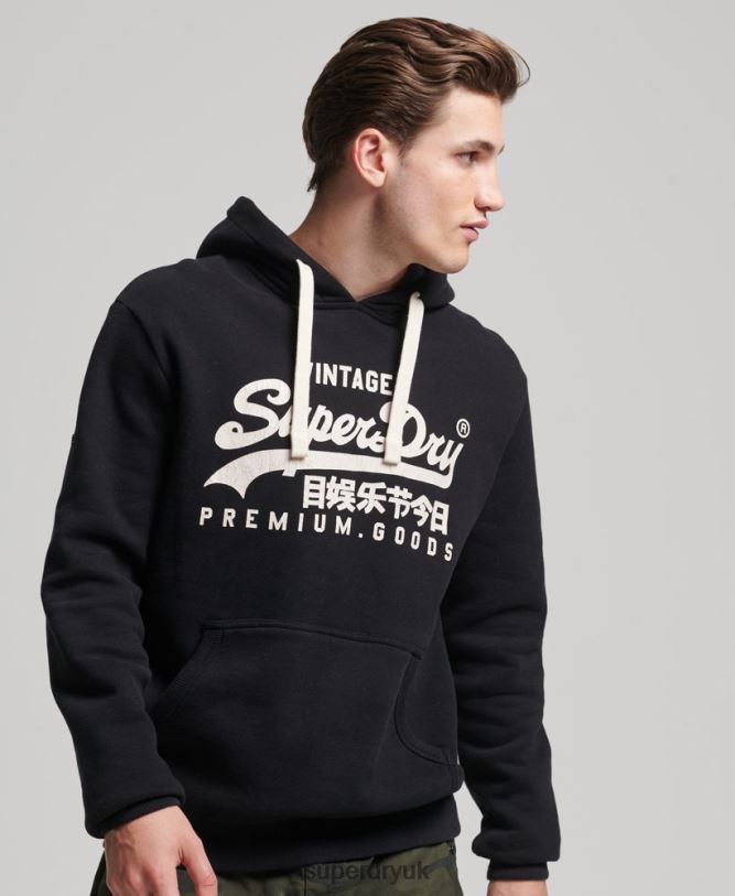 Vintage Logo Heritage Hoodie Men Black Clothing Superdry 66N8N5093