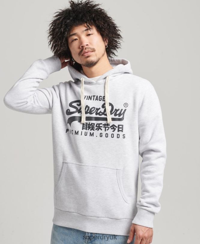 Vintage Logo Heritage Hoodie Men Light Grey Clothing Superdry 66N8N5082