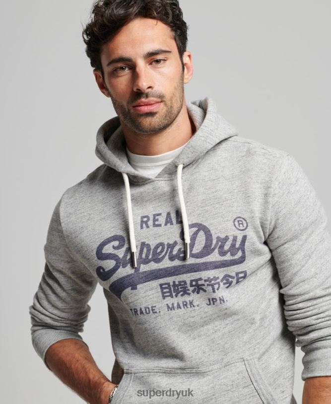 Vintage Logo Hoodie Men Grey Clothing Superdry 66N8N789
