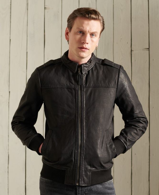 Aviator Leather Jacket Men Black Clothing Superdry 66N8N1195