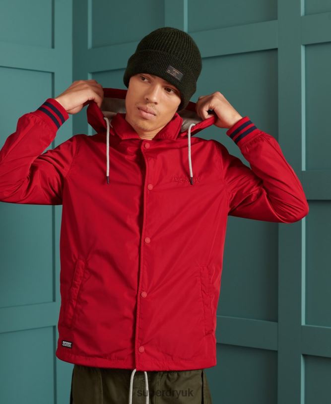 Baseball Hooded Coach Jacket Men Red Clothing Superdry 66N8N1200